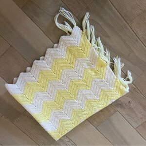 Vintage Handmade Crochet Knit Afghan Yellow And White Chevron